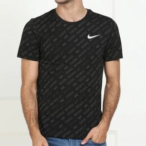 Nike Graphic Tee All Over Black Logo Printed Crew Neck Black Shirt